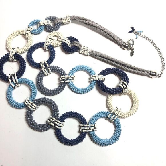 1651 CHICO'S seed bead boho beachy blue circle link belt 34-38" long - Picture 1 of 2